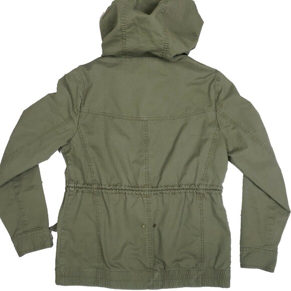 Anthropologie Anorak Jacket Womens S Olive Drab Love Tree Hooded 100% Cotton - Picture 6 of 9